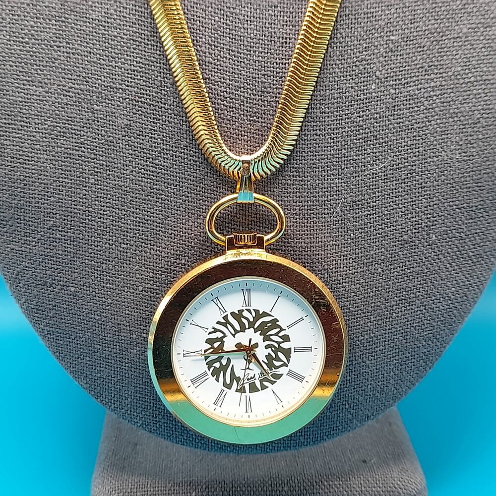 Vintage Anne Klein Watch Pendant Necklace, Snake Chain, 32", Needs Battery